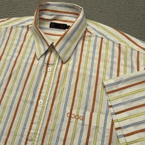 COOGI Short‎ Sleeve Button Down Shirt Men's 2XL Striped Embroidered Colorful